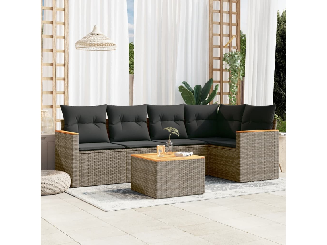 Conjunto de 6 sofás de jardim com almofadas Vime Cinza Dkd Home Decor