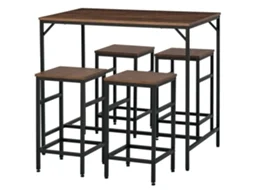 Conjunto de Mesa Cozinha Industrial, 4 Banquetas, Metal e Madeira, 100x60x88 Cm, Marrom Rústico, ETOWN COMMERCE GMBH