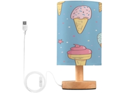 Luminária De Cabeceira Skyshu Em Formato Casquinha Sorvete, Pequena Luminária De Mesa Led Usb Com Base Madeira