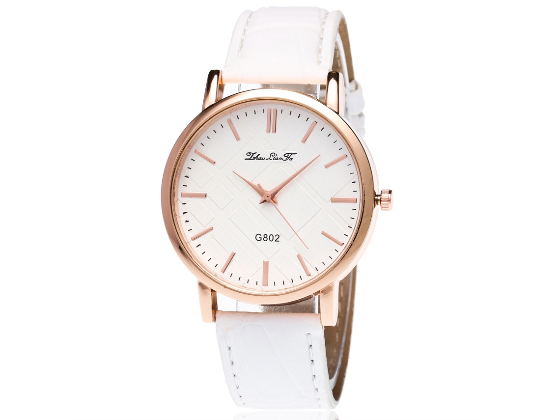 Relógio de Pulso Feminino Analógico de Quartzo com Pulseira Pu Clássico Simples Branco