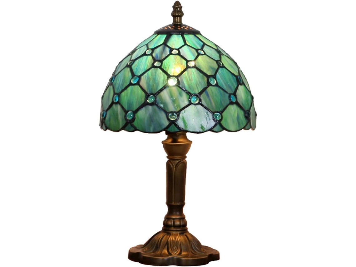 Abajur De Mesa Tiffany Artesanal Em Vidro Verde Perolado, 20x 38cm, Ideal Para Leitura, Decoração De Quarto, Escritório