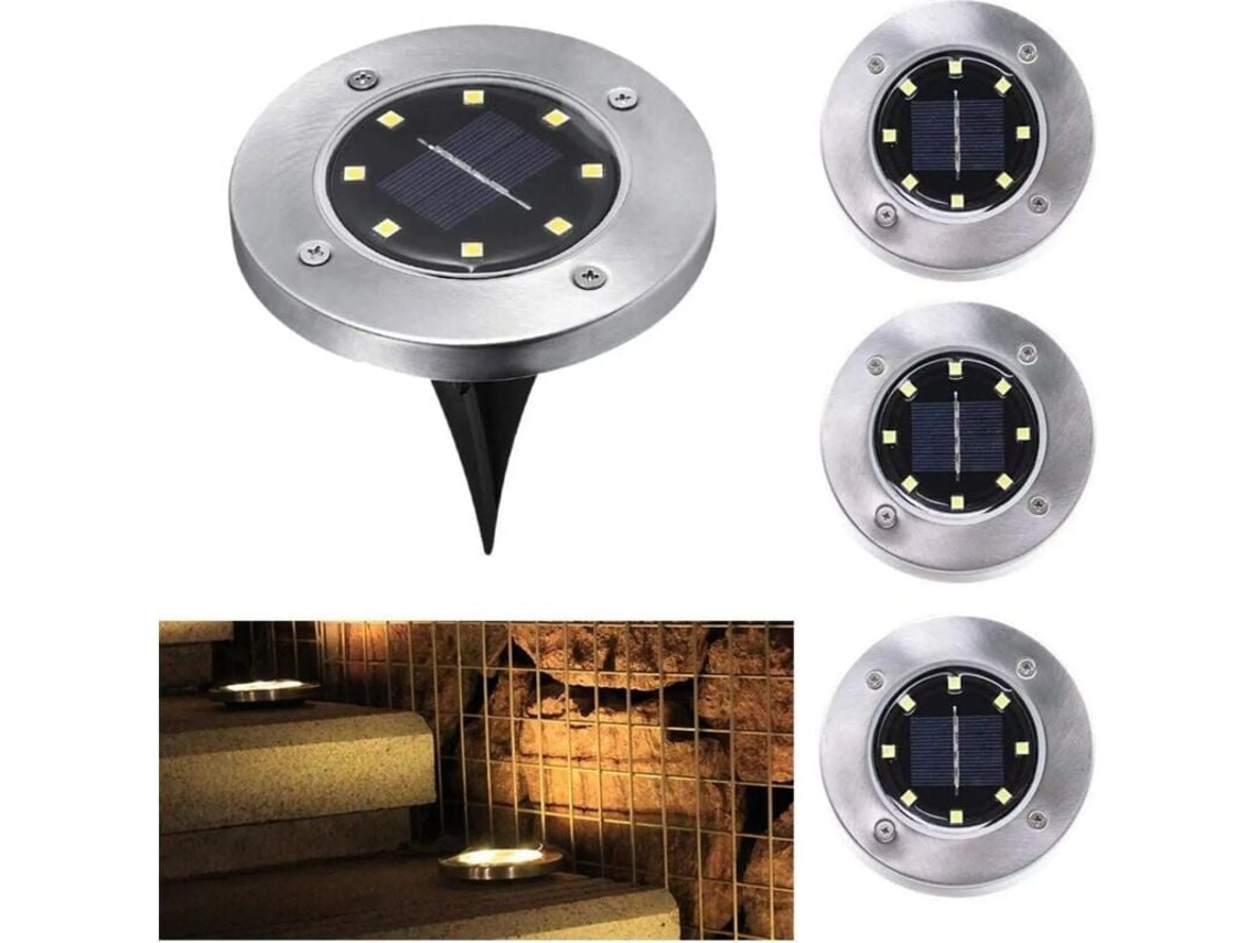 Kit com 4 Luminárias Solares com 8 Leds IP65 para Jardim AQUAFORGE
