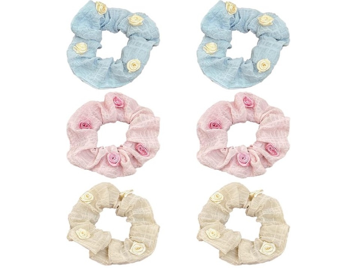 Escolha Sólida - Elástico De Cabelo 6 Unidades - Scrunchies Suaves - Elástico De Cabelo - Design De Rosas - Duradouro - Ideal Para Mulheres