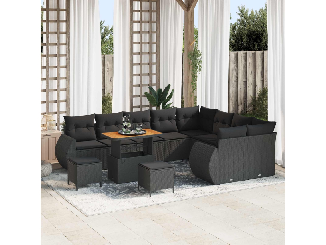 Vidaxl Conjunto De Sofá De Jardim 12 Unid. Preto Vime Pe