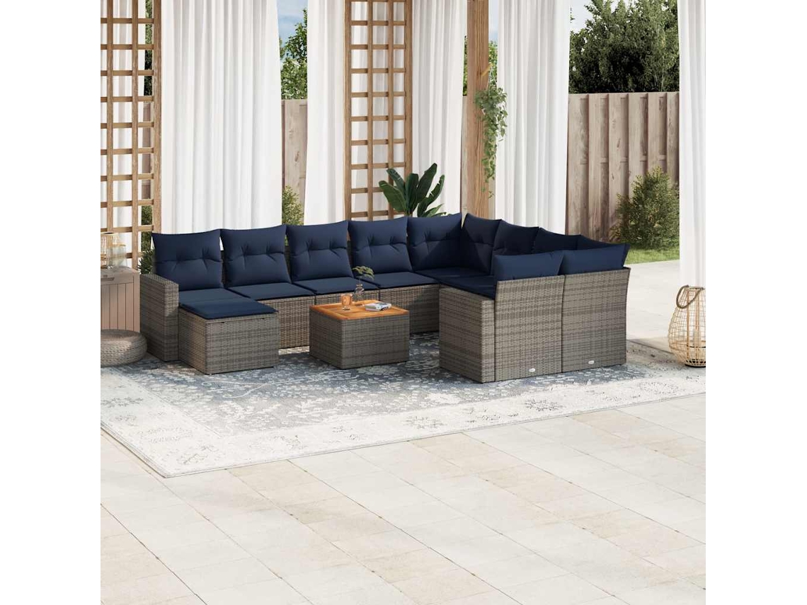 Vidaxl Conjunto De Sofá De Jardim Com 11 Peças E Almofadas Em Rattan Sintético Cinza