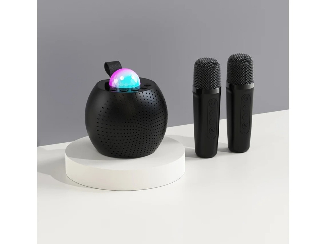 Mini máquina de karaokê portátil Yizhood com alto-falante Bluetooth de alta potência e microfone duplo com projeção de céu estrelado (preto)