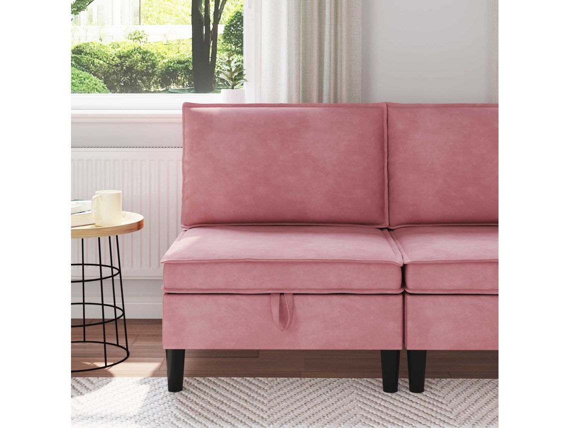 Vidaxl Sofá Com Armazenamento Rosa Veludo