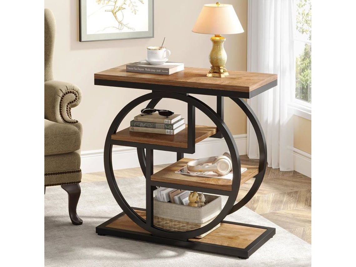 Mesa De Apoio Estreita, Little Tree, 65×30×66.5 Cm, Mesa De Cabeceira Com 4 Níveis E Prateleiras De Armazenamento Para Quarto, Sala, Marrom