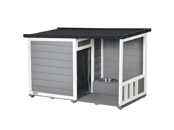 Casinha de cachorro de madeira, 2 tigelas, resistente ao clima, 103x62x66cm cinza/branco S/MARCA