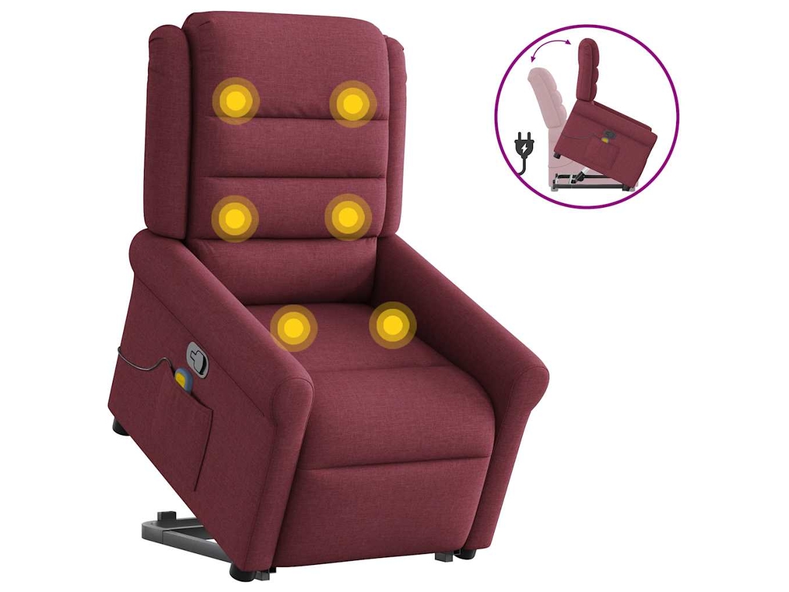 Vidaxl Poltrona De Massagens Reclin. Elevatória Tecido Vermelho Tinto
