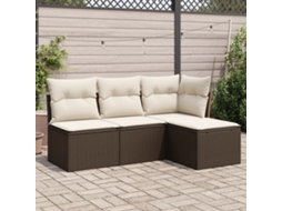 Vidaxl 4 Pcs Conjunto Sofás De Jardim C/ Almofadões Vime Pe Castanho
