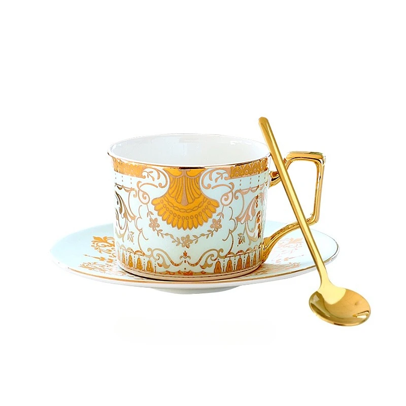 Caneca de Café/escritório de Porcelana Fina de Luxo Europeia com Borda Dourada . MDUG (estilo D, 240 Ml)