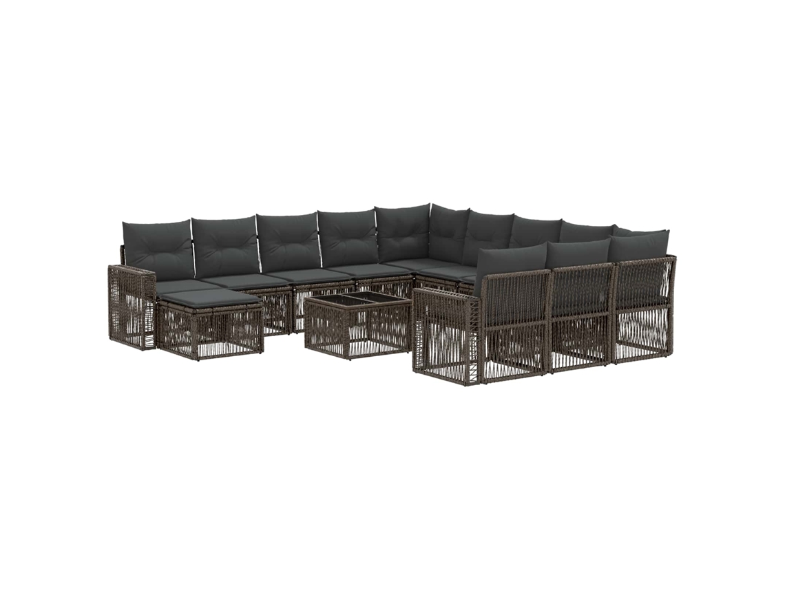 Vidaxl Conjunto De Sofá De Jardim 13 Pcs Cinza E Cinza Escuro Vime Pe