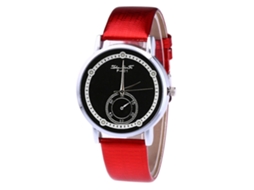 Relógio casual em couro com pulseira de couro, vermelho, para mulheres, homens e estudantes.