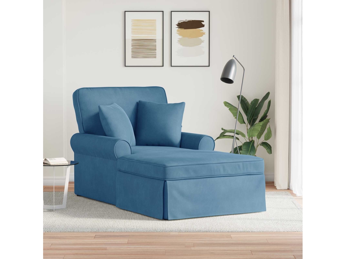 Vidaxl Chaise Lounge Com Saia 3 Unid. Azul Tecido De Veludo Cotele