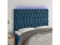 Vidaxl Cabeceira Cama C/ Luzes Led Veludo 160x7x118/128cm Azul-escuro