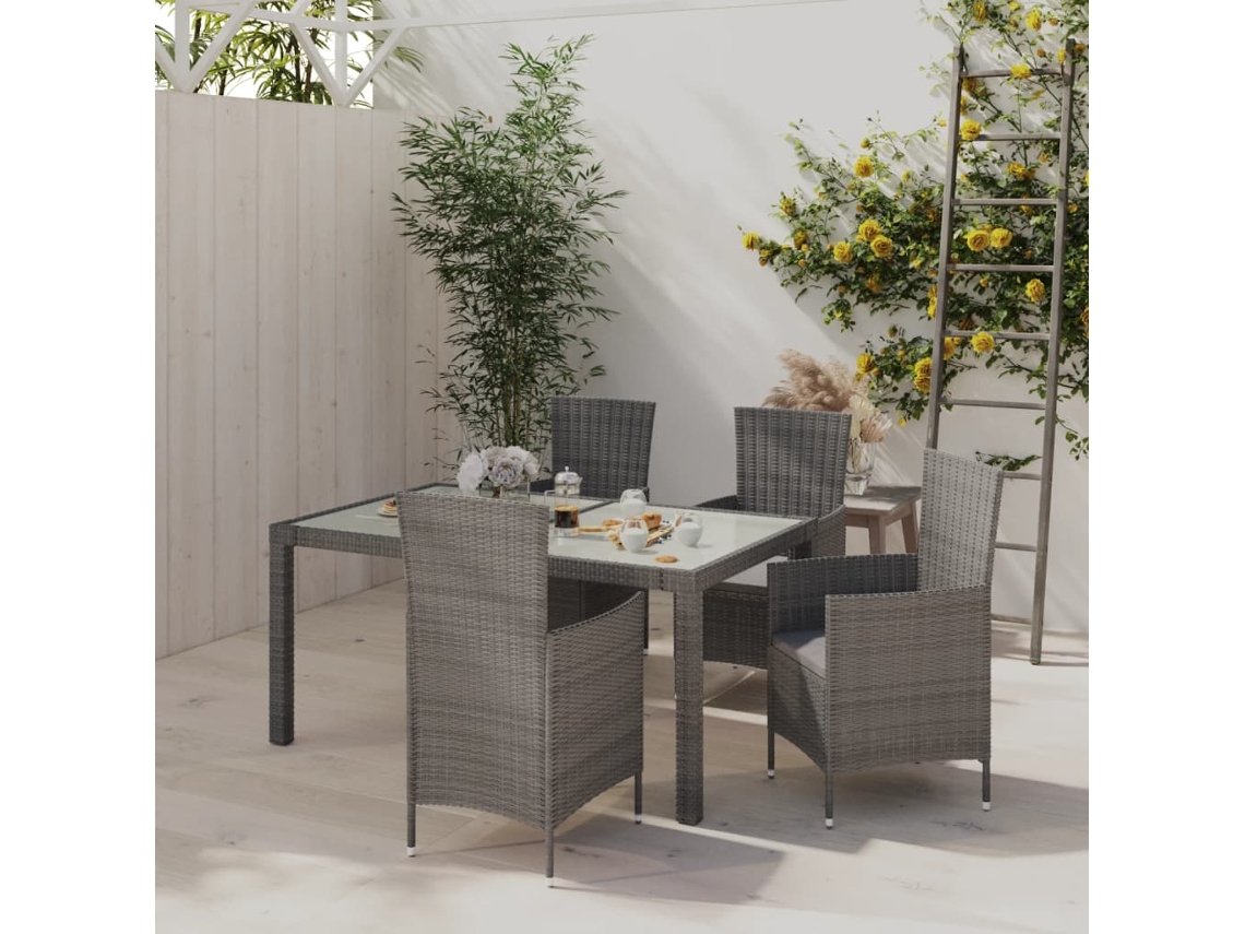 Vidaxl 5pcs Conjunto De Jantar P/ Exterior C/ Almofadões Vime Pe Cinza
