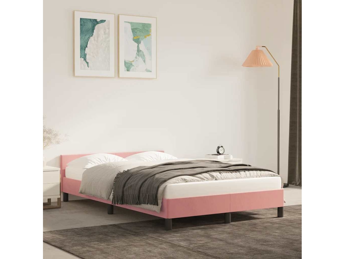 Vidaxl Estrutura Cama C/ Cabeceira Sem Colchão 120x200 Cm Veludo Rosa