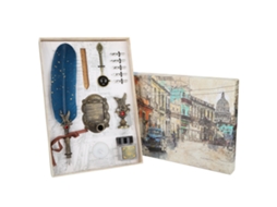 Definir Pluma Pluma De Ave Estilo Retro Europeo Para Caligrafía Regalo Azul Marino