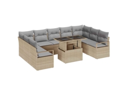 Maison Exclusive - Conjunto De Sofá De Jardim 10 Pcs Bege E Cinzento Claro Vime Pe