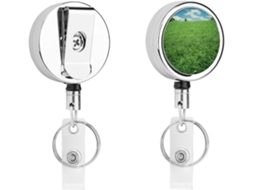 Porta Crachá Gramados Metálico Verde, Retrátil, Com Presilhas Resistentes, Chaveiro, Porta Cartões, Clip Crachá