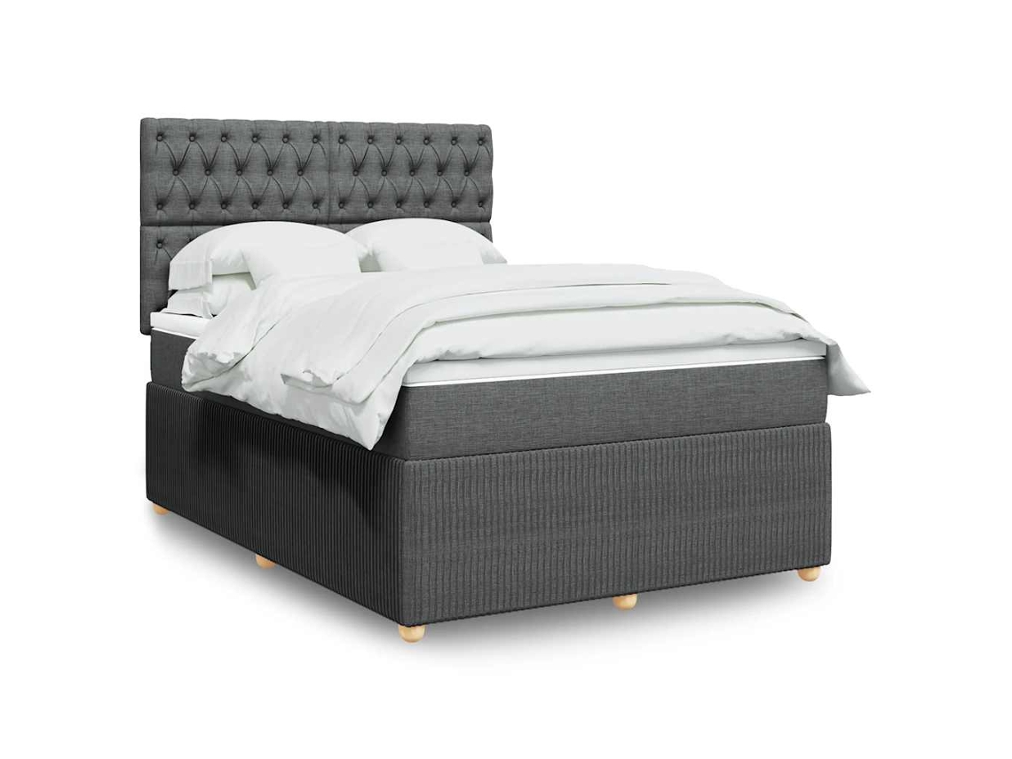 Vidaxl Cama Com Molas/colchão 140x190 Cm Tecido Cinzento-escuro
