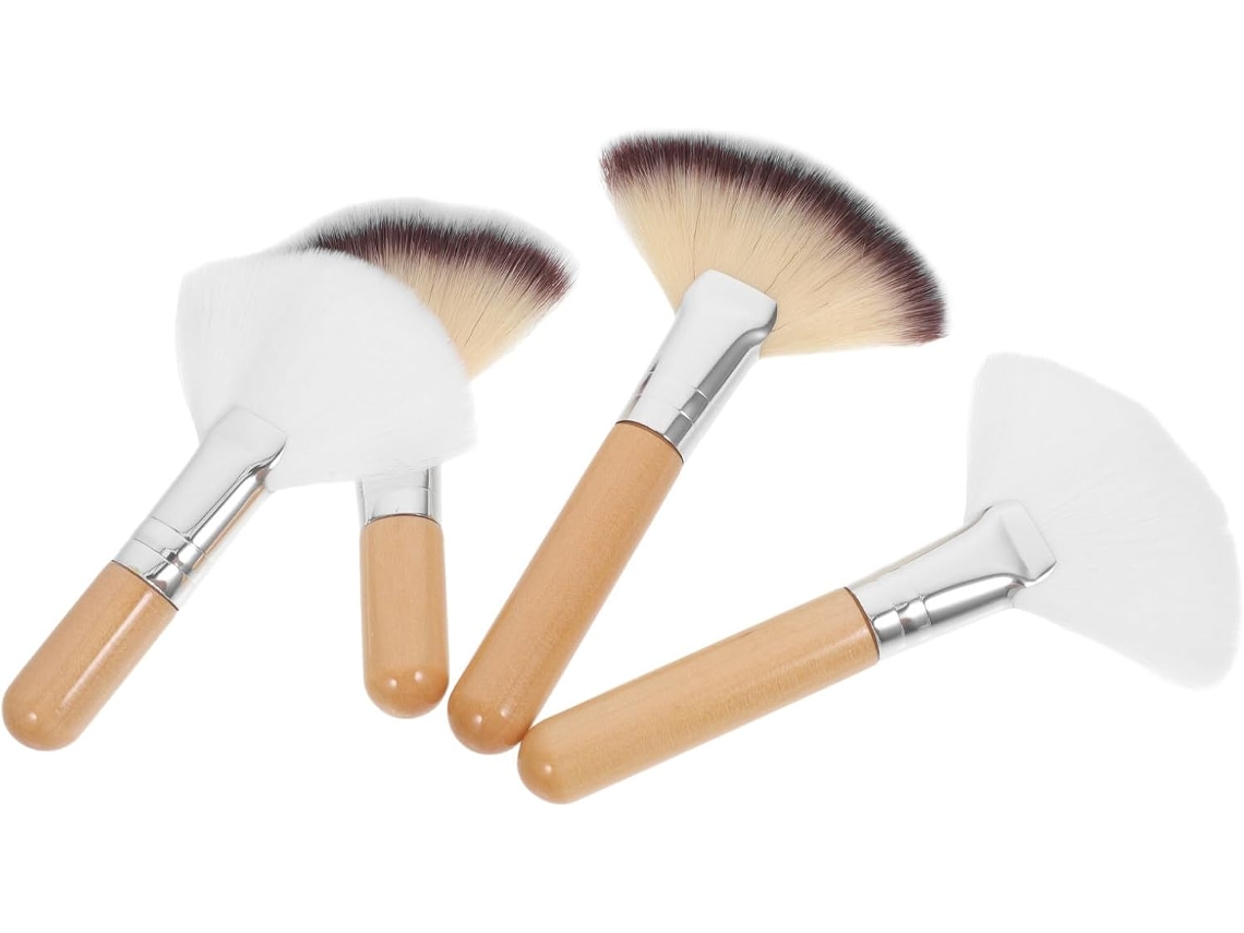 Conjunto de 4 Pinças de Maquiagem em Formato Leque, em Nylon e Madeira.