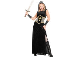 Fato de guerreiro medieval preto com capuz para mulher