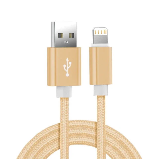 Cabo Usb Trançado Em Nylon Metálico (dourado, 3 M) Para Carregamento De Iphone, Compatível Com Carregamento Rápido E Transferência De Dados.