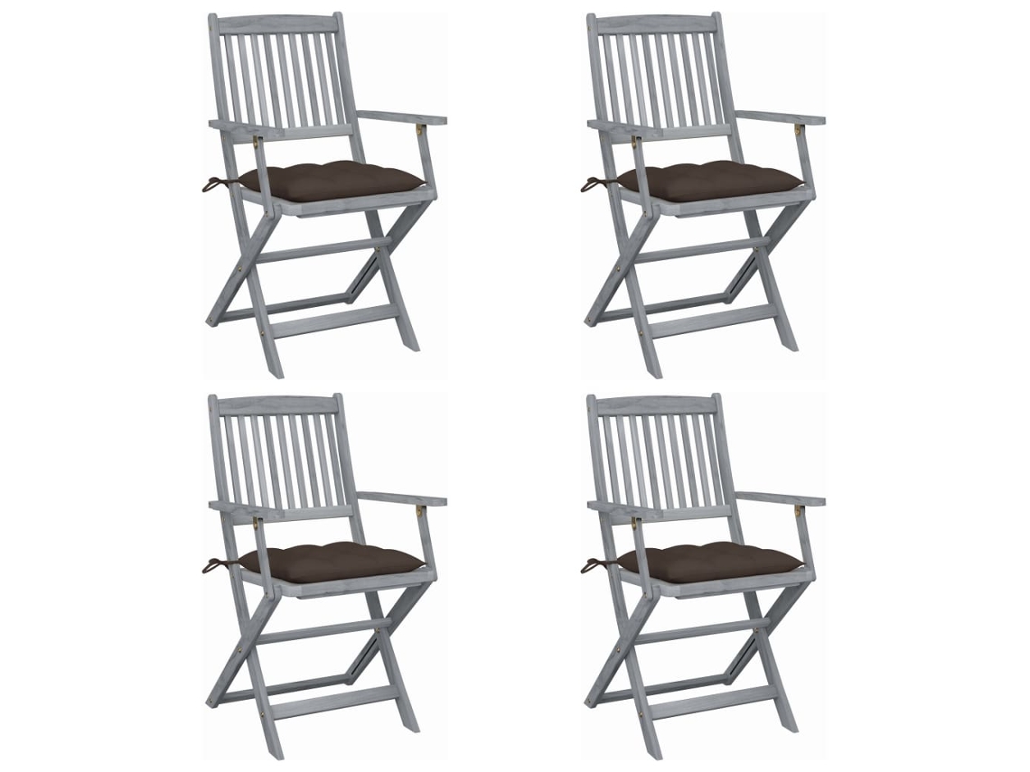 Cadeiras Externas Dobráveis C/ Almofadões 4 Pcs Acácia Maciça Dkd Home Decor
