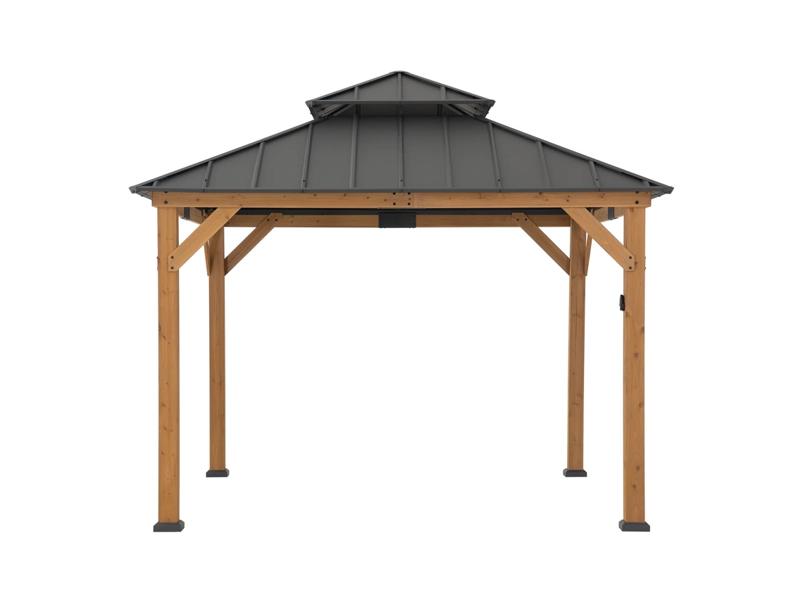 Gazebo de Madeira 330 Cm com Luz Led Solar e Cobertura Antracite SUNJOY