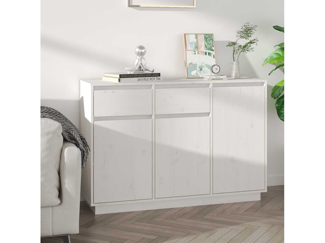 Vidaxl Aparador 110x34x75 Cm Madeira De Pinho Maciça Branco
