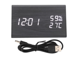 Relógio Digital De Alarme Madeira Controle De Voz Led Triangular Preto