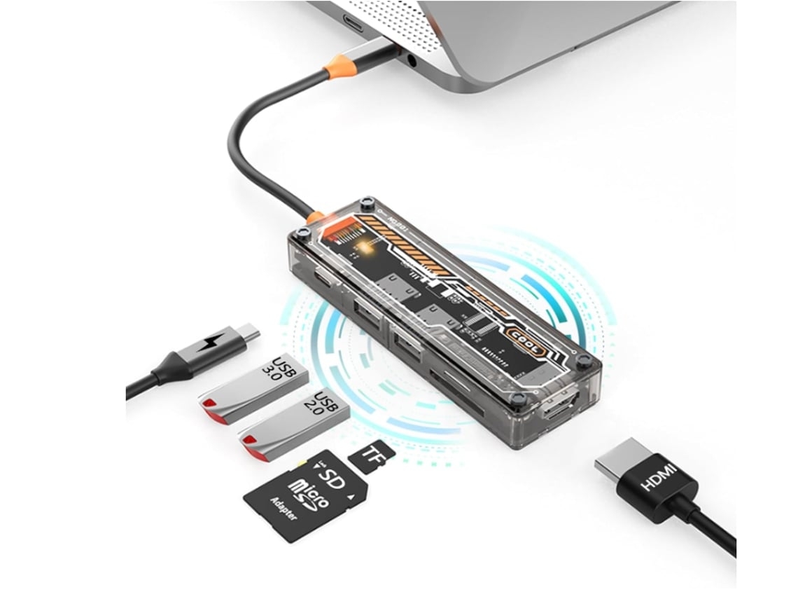 Hub Usb C Hub Usb C 6 em 1 Usb 3.0 2.0 Hdmi 4K Sd/Tf 100W Pd Estação de Acoplamento para Laptop Cinza
