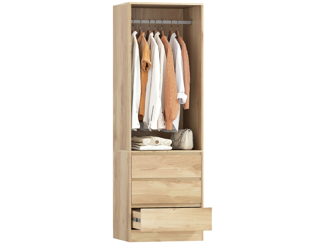 Guarda-roupa com Prateleira Aberta e 3 Gavetas em Madeira Teca 60x48,5x185cm S/MARCA