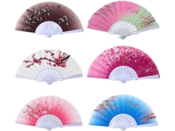 Conjunto de 6 leques de mão com estampa floral vintage, portáteis e dobráveis.