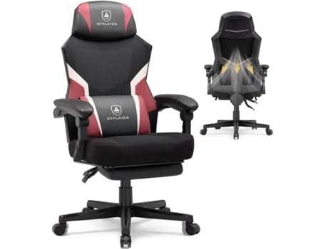 Cadeira Gaming Gtplayer Com Apoio Para Os Pés, Cadeira Ergonómica De Escritório Com Encosto Em Rede, Tecido, Vermelho