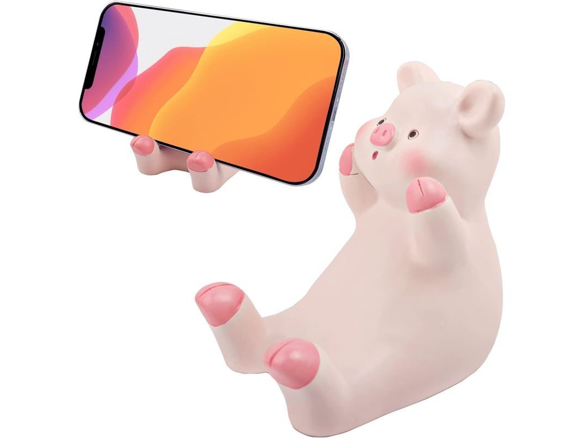 Suporte de Telefone Cerdito Rosa S/MARCA de Resina, Acessório de Escritório, Compatível 4-8 polegadas