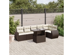 Vidaxl 7 Pcs Conjunto De Sofás Jardim C/ Almofadões Vime Pe Castanho