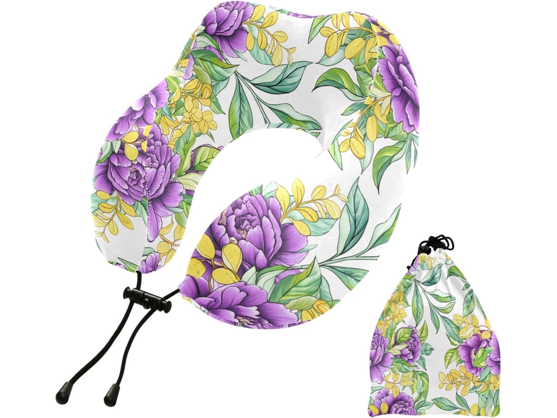 Travesseiro de Viagem Kutsu Purple Peony em Espuma Viscoelástica com Conforto Leve Suporte Viagens Carro