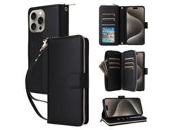 Capa Para Iphone 15 Pro Pele Sintética Com Porta-cartões Preto