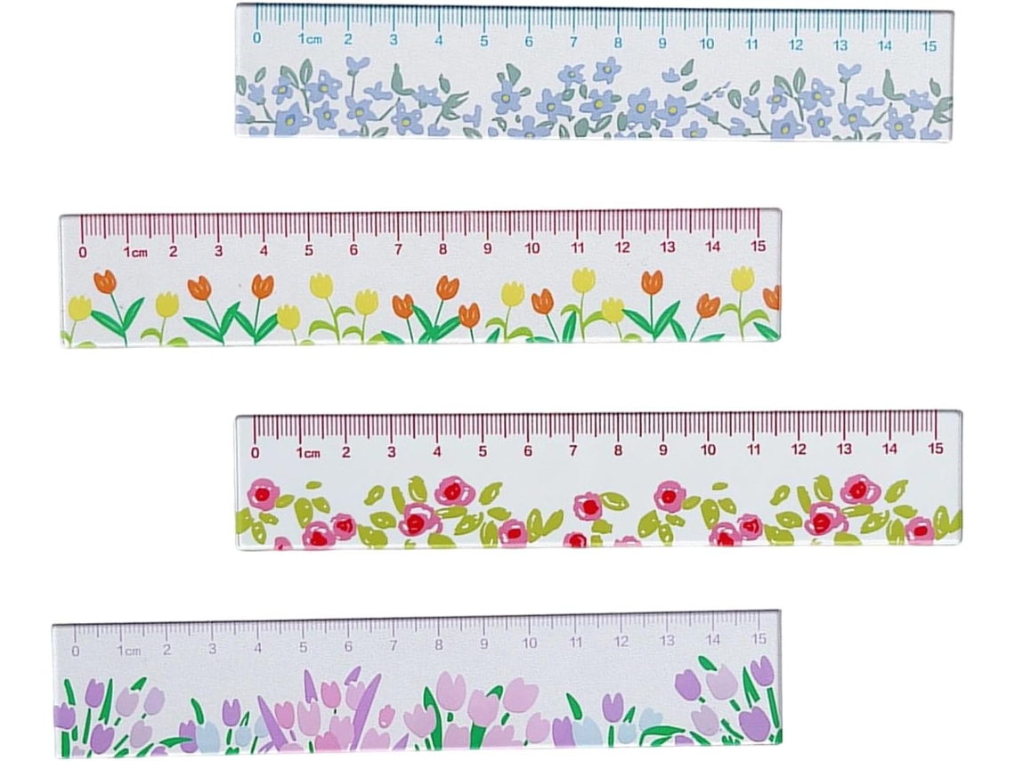 Régua Transparente Em Acrílico Com Estampa De Flores, Para Desenho