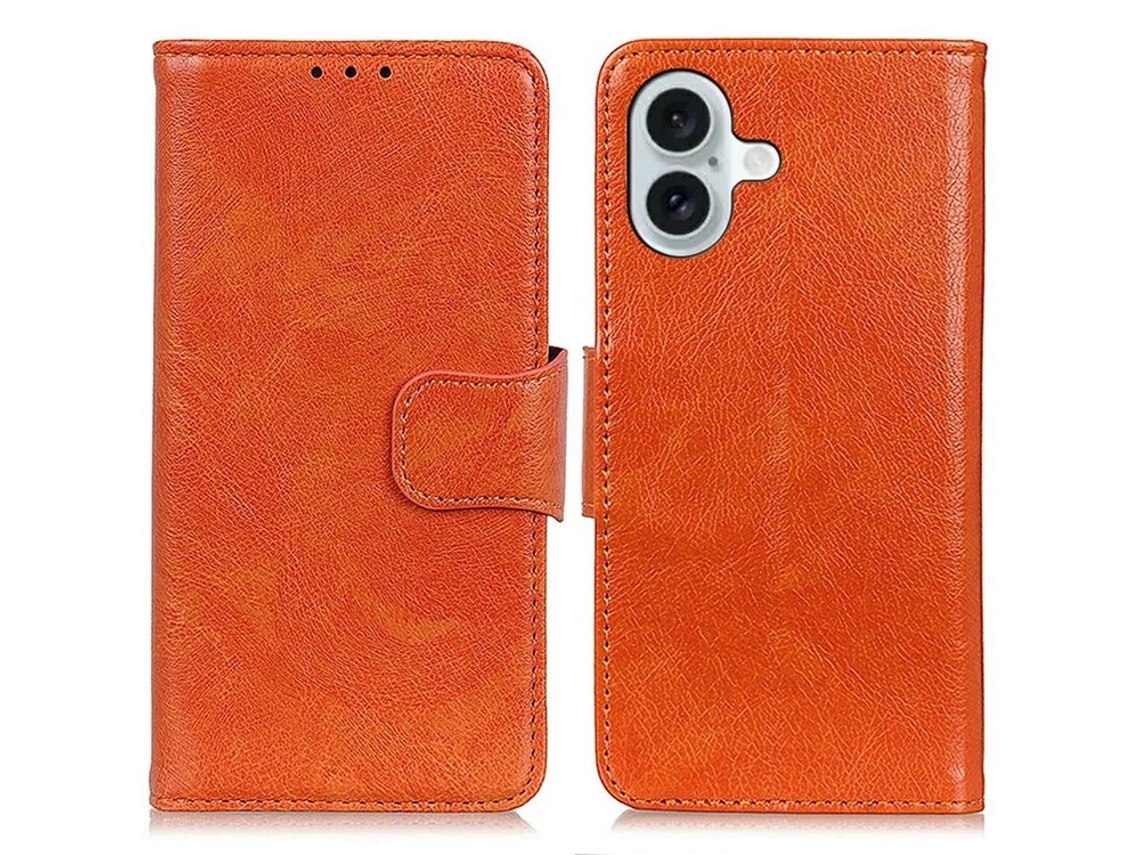 Capa Carteira Para Iphone 17 Em Couro Genuíno Com Textura Nappa - Laranja