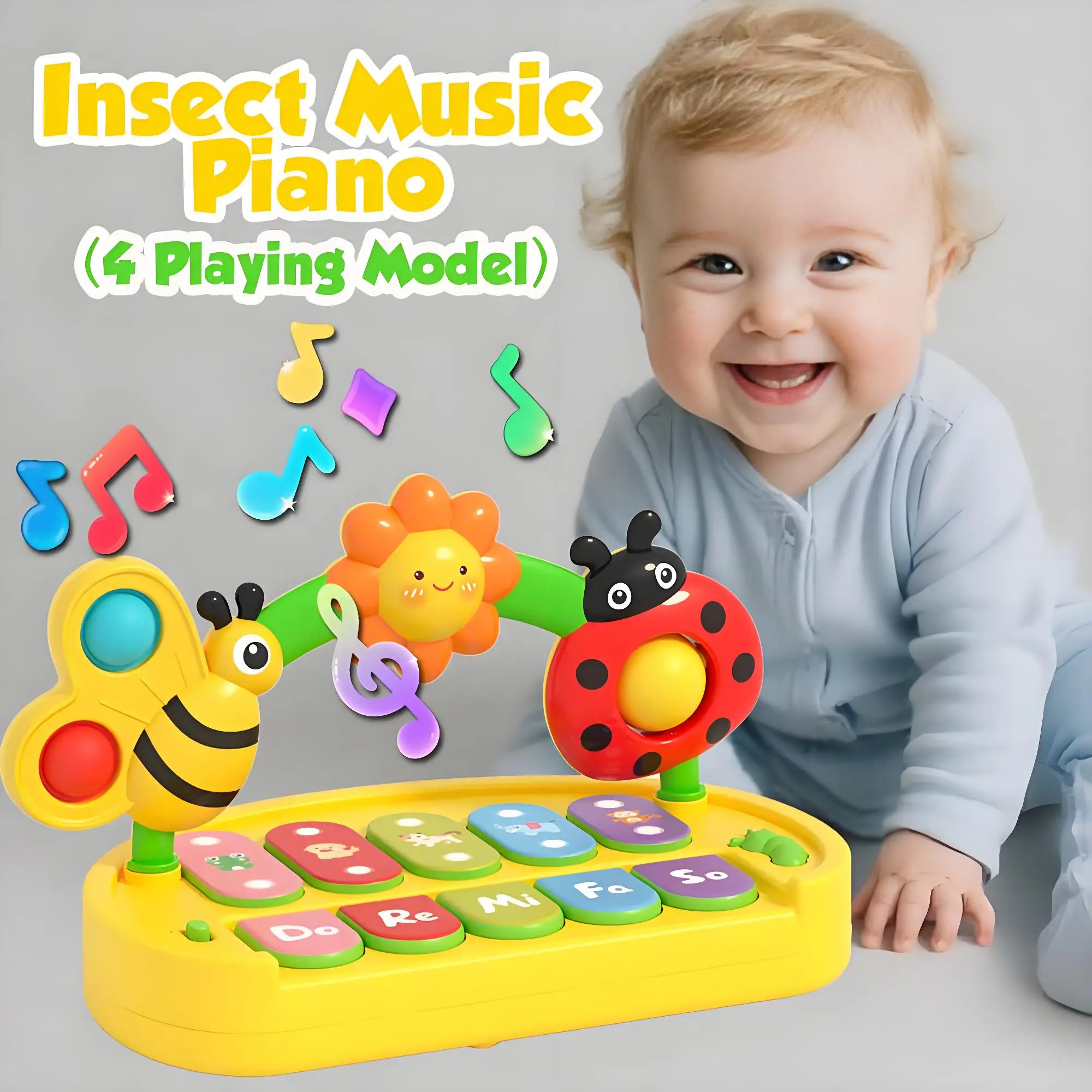 Piano de Brinquedo para Bebês com Luzes e Música, 4 Modos. MDUG