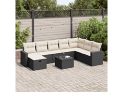 Vidaxl 9 Pcs Conjunto De Sofás P/ Jardim C/ Almofadões Vime Pe Preto