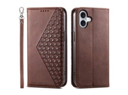 Capa Em Couro Pu Com Suporte, Para Apple Iphone 16 Plus - Cor Castanho
