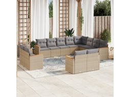 Vidaxl 12 Pcs Conjunto De Sofás P/ Jardim Com Almofadões Vime Pe Bege