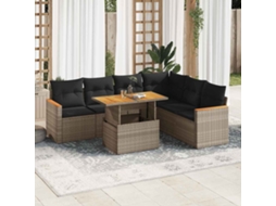 Vidaxl 7 Pcs Conjunto Sofás Jardim Almofadões Vime Pe/acácia Cinzento
