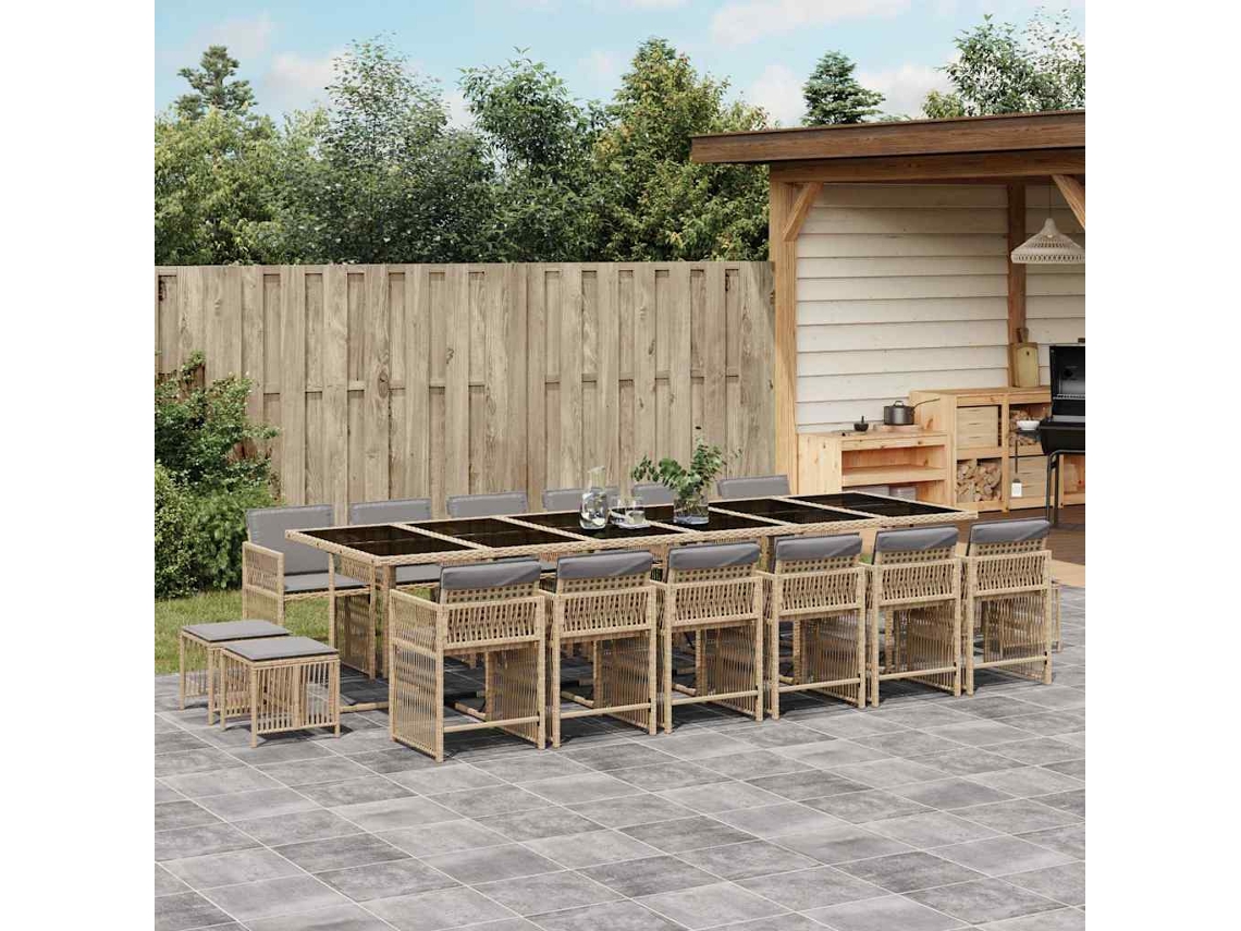 Vidaxl 11 Pcs Conj. Jantar Jardim C/ Almofadões Vime Pe Bege Misturado