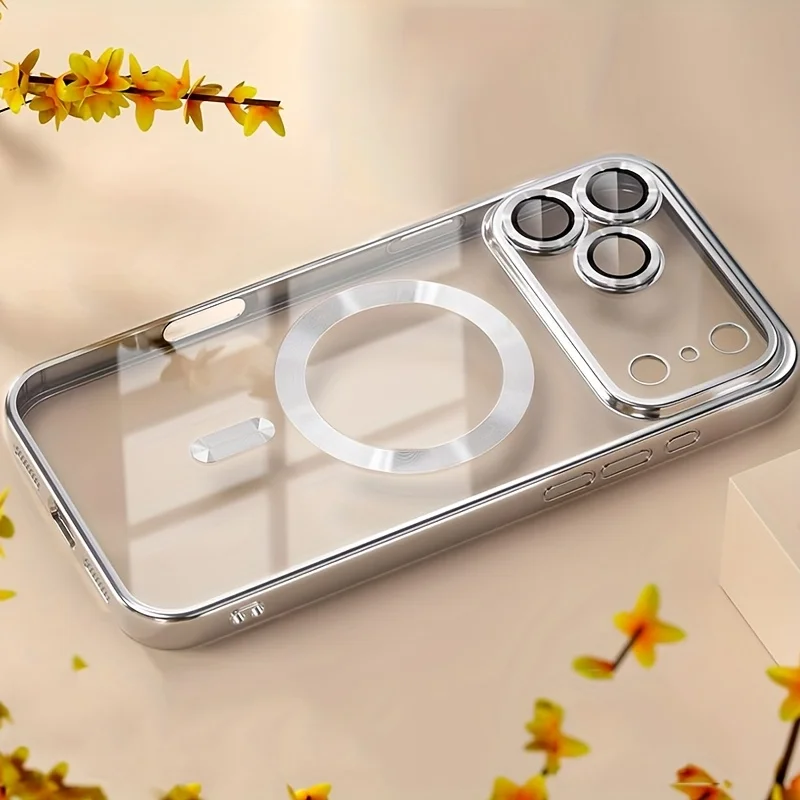 Capa Transparente Magnética Magsafe Para Iphone 14 Plus (prateada), Com Proteção Para A Lente E Revestimento Eletroplástico.